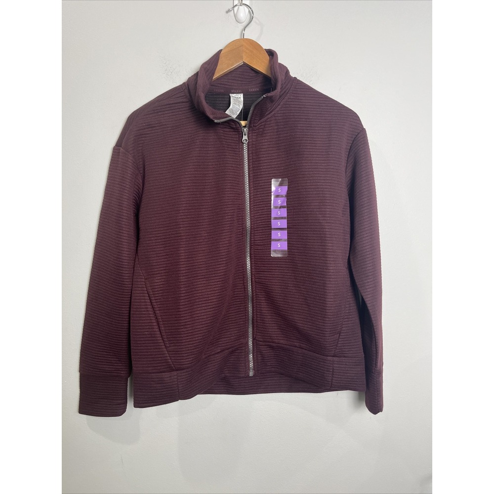RBX Jacket Women's Small Ottoman Textured Mock Neck Full Zip Jacket Burgundy NWT